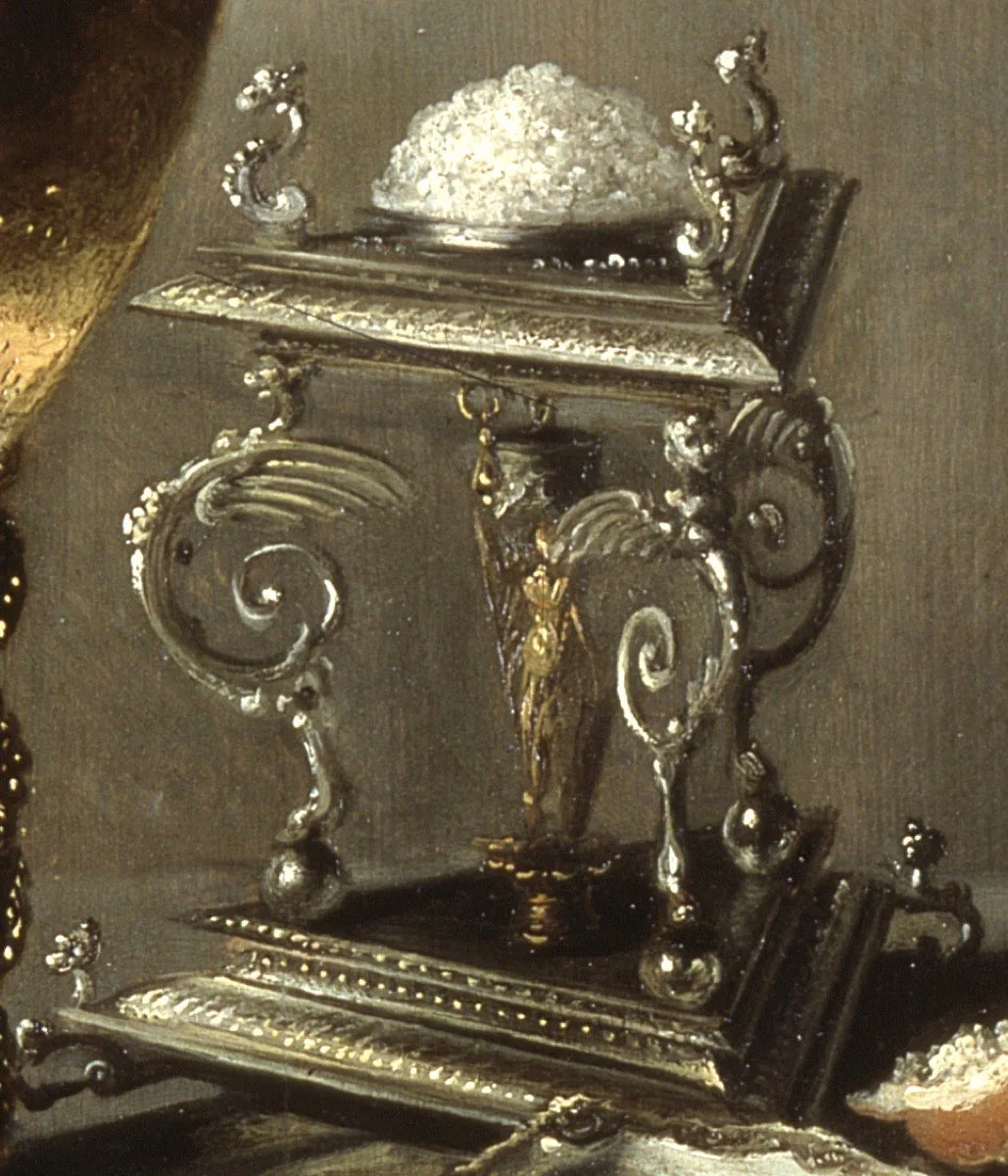 Salière en argent avec un tas de gros sel, détail d'une nature morte du XVIIe siècle